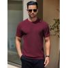 imageCOOFANDY Mens Knit TShirts Short Sleeve Crewneck Shirt Casual Textured Pullover TeesWine Red