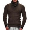 imageCOOFANDY Mens Knitted Turtleneck Pullover Shawl Collar Sweaters Slim Fit High Neck Hoodies with PocketsCoffee
