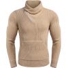 imageCOOFANDY Mens Knitted Turtleneck Pullover Shawl Collar Sweaters Slim Fit High Neck Hoodies with PocketsKhaki