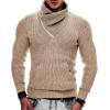 imageCOOFANDY Mens Knitted Turtleneck Pullover Shawl Collar Sweaters Slim Fit High Neck Hoodies with PocketsKhaki