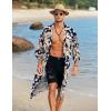 imageCOOFANDY Mens Lightweight Kimono Robe Jacket Printed Japanese Style Bathrobes Casual Open Front Long Cardigan Coat OutwearNavykhaki Leaves