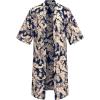 imageCOOFANDY Mens Lightweight Kimono Robe Jacket Printed Japanese Style Bathrobes Casual Open Front Long Cardigan Coat OutwearNavykhaki Leaves