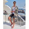 imageCOOFANDY Mens Lightweight Kimono Robe Jacket Printed Japanese Style Bathrobes Casual Open Front Long Cardigan Coat OutwearNavykhaki Leaves