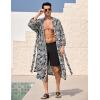 imageCOOFANDY Mens Lightweight Kimono Robe Japanese Bathrobes Open Front Long Cardigan Cloak with BeltBlackwhite