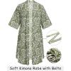 imageCOOFANDY Mens Lightweight Kimono Robe Japanese Bathrobes Open Front Long Cardigan Cloak with BeltGreenwhite