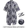 imageCOOFANDY Mens Lightweight Kimono Robe Japanese Bathrobes Open Front Long Cardigan Cloak with BeltNavy