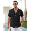 imageCOOFANDY Mens Linen Short Sleeve Button Down Shirt Casual Cuban Collar Summer Beach Shirts Vacation EssentialsBlack
