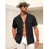 imageCOOFANDY Mens Linen Short Sleeve Button Down Shirt Casual Cuban Collar Summer Beach Shirts Vacation EssentialsBlack