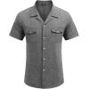 imageCOOFANDY Mens Linen Short Sleeve Button Down Shirt Casual Cuban Collar Summer Beach Shirts Vacation EssentialsDark Grey