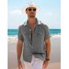 imageCOOFANDY Mens Linen Short Sleeve Button Down Shirt Casual Cuban Collar Summer Beach Shirts Vacation EssentialsDark Grey