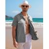 imageCOOFANDY Mens Linen Short Sleeve Button Down Shirt Casual Cuban Collar Summer Beach Shirts Vacation EssentialsDark Grey
