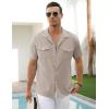 imageCOOFANDY Mens Linen Short Sleeve Button Down Shirt Casual Cuban Collar Summer Beach Shirts Vacation EssentialsKhaki