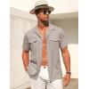 imageCOOFANDY Mens Linen Short Sleeve Button Down Shirt Casual Cuban Collar Summer Beach Shirts Vacation EssentialsKhaki