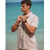 imageCOOFANDY Mens Linen Short Sleeve Button Down Shirt Casual Cuban Collar Summer Beach Shirts Vacation EssentialsKhaki