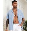 imageCOOFANDY Mens Linen Short Sleeve Button Down Shirt Casual Cuban Collar Summer Beach Shirts Vacation EssentialsLight Blue
