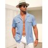 imageCOOFANDY Mens Linen Short Sleeve Button Down Shirt Casual Cuban Collar Summer Beach Shirts Vacation EssentialsLight Blue