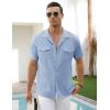 imageCOOFANDY Mens Linen Short Sleeve Button Down Shirt Casual Cuban Collar Summer Beach Shirts Vacation EssentialsLight Blue