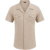 imageCOOFANDY Mens Linen Short Sleeve Button Down Shirt Casual Cuban Collar Summer Beach Shirts Vacation EssentialsLight Brown