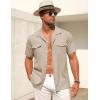 imageCOOFANDY Mens Linen Short Sleeve Button Down Shirt Casual Cuban Collar Summer Beach Shirts Vacation EssentialsLight Brown