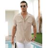 imageCOOFANDY Mens Linen Short Sleeve Button Down Shirt Casual Cuban Collar Summer Beach Shirts Vacation EssentialsLight Brown