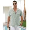 imageCOOFANDY Mens Linen Short Sleeve Button Down Shirt Casual Cuban Collar Summer Beach Shirts Vacation EssentialsLight Green