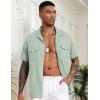 imageCOOFANDY Mens Linen Short Sleeve Button Down Shirt Casual Cuban Collar Summer Beach Shirts Vacation EssentialsLight Green