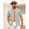imageCOOFANDY Mens Linen Short Sleeve Button Down Shirt Casual Cuban Collar Summer Beach Shirts Vacation EssentialsLight Green