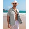 imageCOOFANDY Mens Linen Short Sleeve Button Down Shirt Casual Cuban Collar Summer Beach Shirts Vacation EssentialsLight Grey