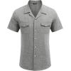 imageCOOFANDY Mens Linen Short Sleeve Button Down Shirt Casual Cuban Collar Summer Beach Shirts Vacation EssentialsLight Grey