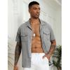 imageCOOFANDY Mens Linen Short Sleeve Button Down Shirt Casual Cuban Collar Summer Beach Shirts Vacation EssentialsLight Grey