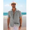 imageCOOFANDY Mens Linen Short Sleeve Button Down Shirt Casual Cuban Collar Summer Beach Shirts Vacation EssentialsLight Grey