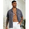 imageCOOFANDY Mens Linen Short Sleeve Button Down Shirt Casual Cuban Collar Summer Beach Shirts Vacation EssentialsNavy Blue