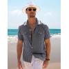 imageCOOFANDY Mens Linen Short Sleeve Button Down Shirt Casual Cuban Collar Summer Beach Shirts Vacation EssentialsNavy Blue