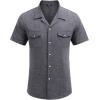imageCOOFANDY Mens Linen Short Sleeve Button Down Shirt Casual Cuban Collar Summer Beach Shirts Vacation EssentialsNavy Blue
