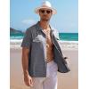 imageCOOFANDY Mens Linen Short Sleeve Button Down Shirt Casual Cuban Collar Summer Beach Shirts Vacation EssentialsNavy Blue