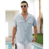imageCOOFANDY Mens Linen Short Sleeve Button Down Shirt Casual Cuban Collar Summer Beach Shirts Vacation EssentialsPale Blue