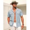 imageCOOFANDY Mens Linen Short Sleeve Button Down Shirt Casual Cuban Collar Summer Beach Shirts Vacation EssentialsPale Blue