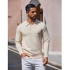 imageCOOFANDY Mens Long Sleeve Polo Sweater Knit Polo Casual Heavyweight Thermal Pullover Sweater with PocketKhaki