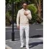 imageCOOFANDY Mens Long Sleeve Polo Sweater Knit Polo Casual Heavyweight Thermal Pullover Sweater with PocketKhaki