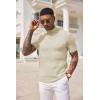 imageCOOFANDY Mens Mock Turtleneck Sweater Short Sleeve Casual Basic Tops Ribbed Knit Pullover Solid TeeApricot