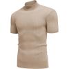 imageCOOFANDY Mens Mock Turtleneck Sweater Short Sleeve Casual Basic Tops Ribbed Knit Pullover Solid TeeBeige