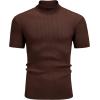 imageCOOFANDY Mens Mock Turtleneck Sweater Short Sleeve Casual Basic Tops Ribbed Knit Pullover Solid TeeBrown