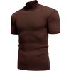 imageCOOFANDY Mens Mock Turtleneck Sweater Short Sleeve Casual Basic Tops Ribbed Knit Pullover Solid TeeBrown