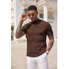 imageCOOFANDY Mens Mock Turtleneck Sweater Short Sleeve Casual Basic Tops Ribbed Knit Pullover Solid TeeBrown