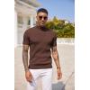 imageCOOFANDY Mens Mock Turtleneck Sweater Short Sleeve Casual Basic Tops Ribbed Knit Pullover Solid TeeBrown