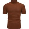 imageCOOFANDY Mens Mock Turtleneck Sweater Short Sleeve Casual Basic Tops Ribbed Knit Pullover Solid TeeLight Brown