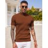 imageCOOFANDY Mens Mock Turtleneck Sweater Short Sleeve Casual Basic Tops Ribbed Knit Pullover Solid TeeLight Brown