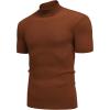 imageCOOFANDY Mens Mock Turtleneck Sweater Short Sleeve Casual Basic Tops Ribbed Knit Pullover Solid TeeLight Brown