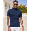 imageCOOFANDY Mens Mock Turtleneck Sweater Short Sleeve Casual Basic Tops Ribbed Knit Pullover Solid TeeNavy Blue