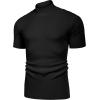 imageCOOFANDY Mens Mock Turtleneck Sweater Short Sleeve Casual Basic Tops Ribbed Knit Pullover Solid TeePat3 Striped Black